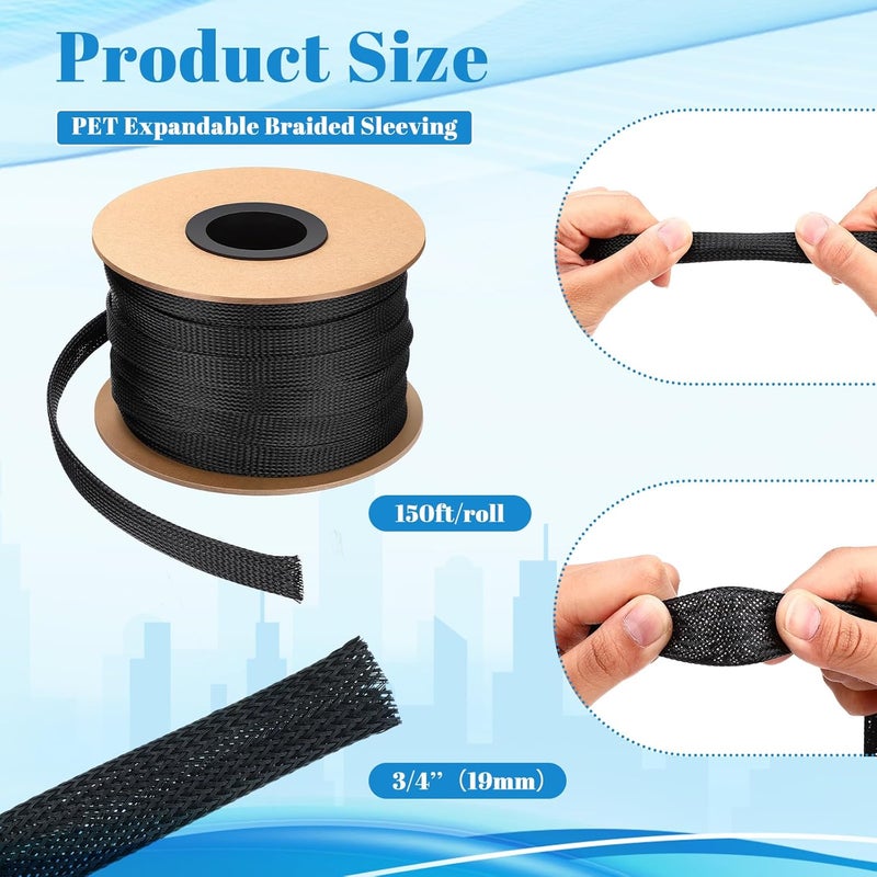 Pangda 150 Feet 3/4 Inch Wire Loom PET Expandable Braided Sleeving Braided Sleeve for TV, Computer, Home Theater (Black) - Image 3